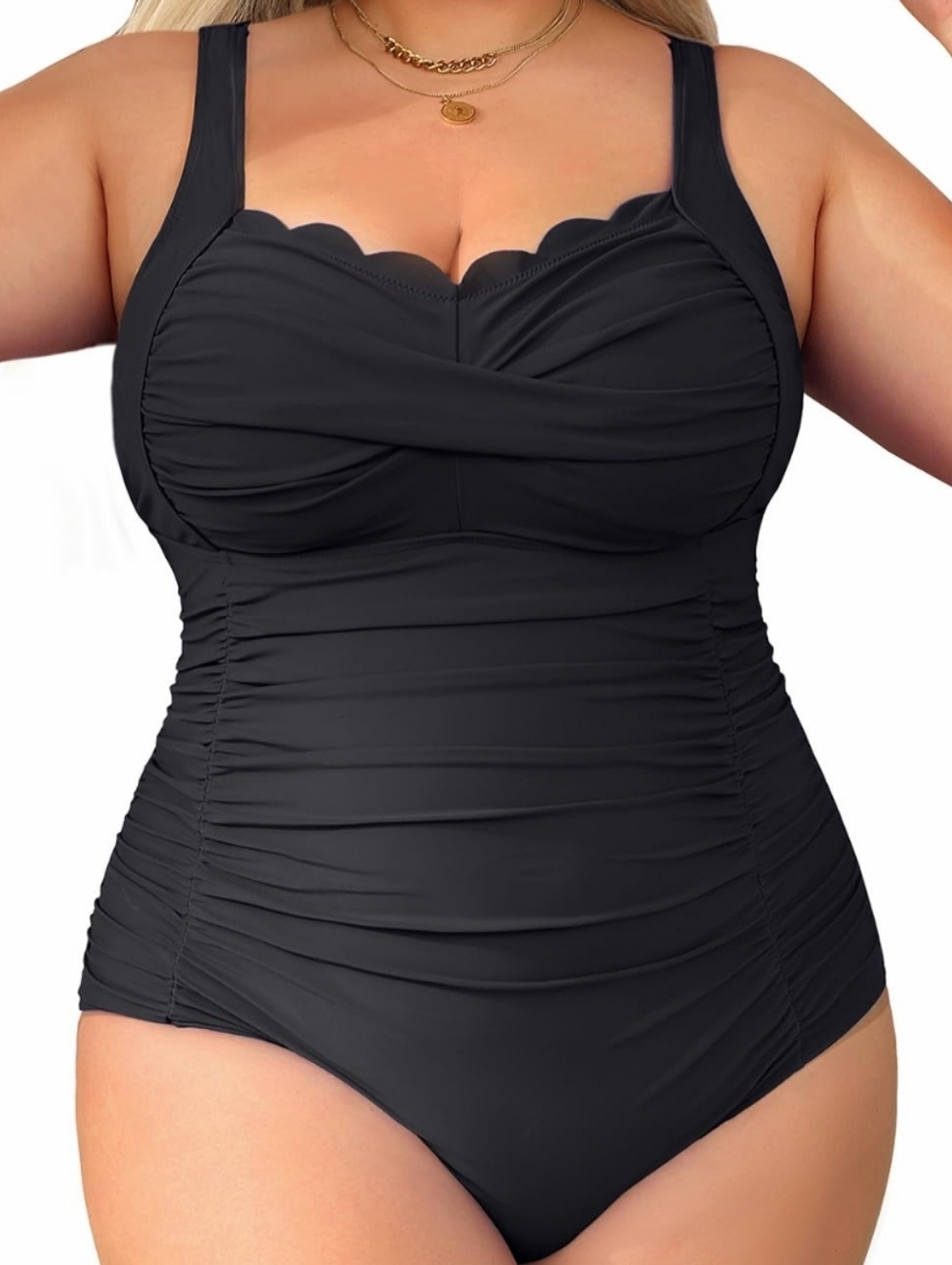 Classic Navy Ruched One-Piece Swimsuit